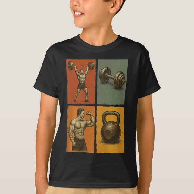 T-shirt Haltères de musculation de gym de musculation vint (Devant)
