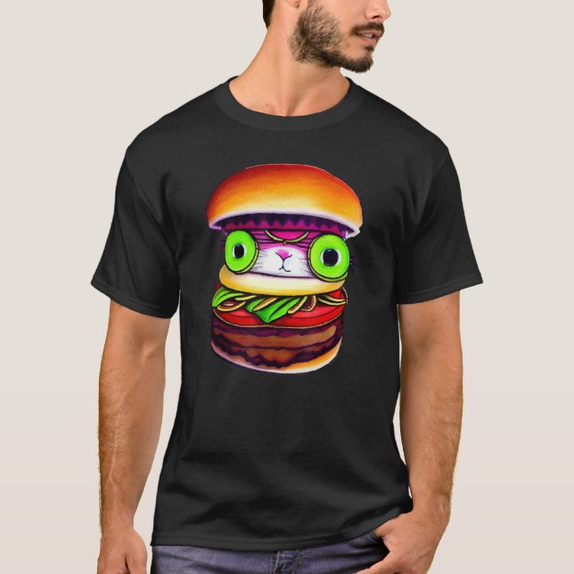 T-shirt Hamburger Cat  Catburger Burger & Cat Lover Hybrid (Devant)