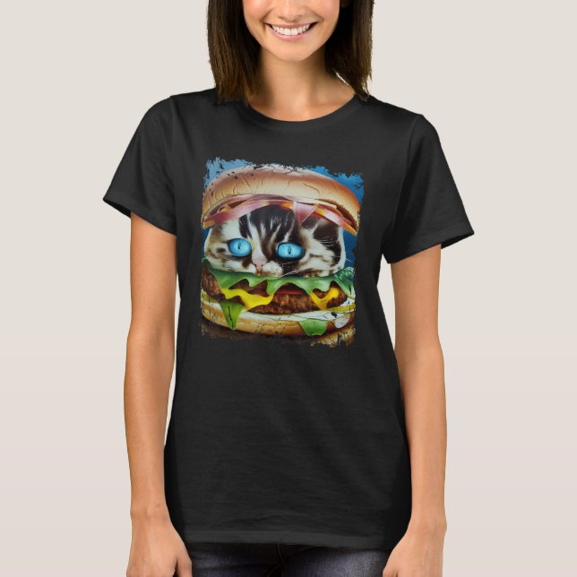 T-shirt Hamburger Chat Catburger Burger & Chat Hybrid Art (Devant)