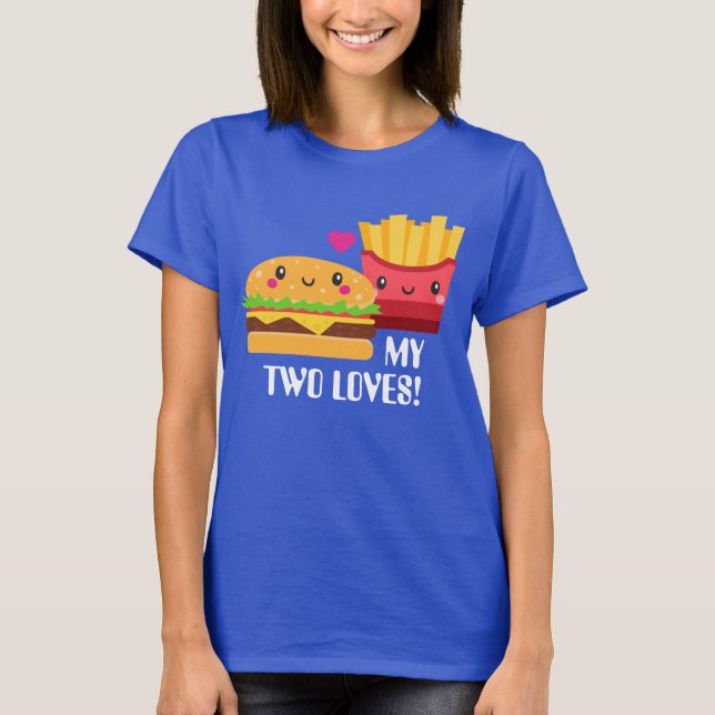 T-shirt Hamburger et French Fries deux amoureux Kawaii (Devant)