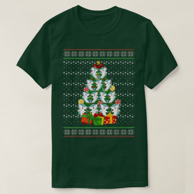 T-shirt Hammerhead Shark Xmas Lighting Tree Shark Ugly Chr (Design devant)