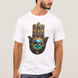 T-shirt Hamsa Brun Coloré Troisième Oeil Arc-en-Ciel