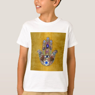 T-shirt Hamsa Coeurs Fleurs Opal Art sur Or