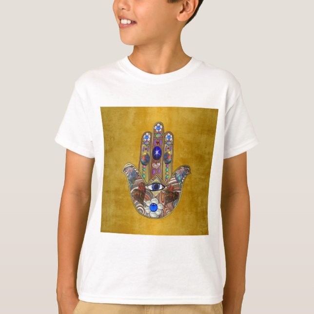 T-shirt Hamsa Coeurs Fleurs Opal Art sur Or (Devant)