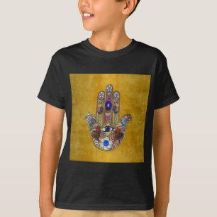 T-shirt Hamsa Coeurs Fleurs Opal Art sur Or