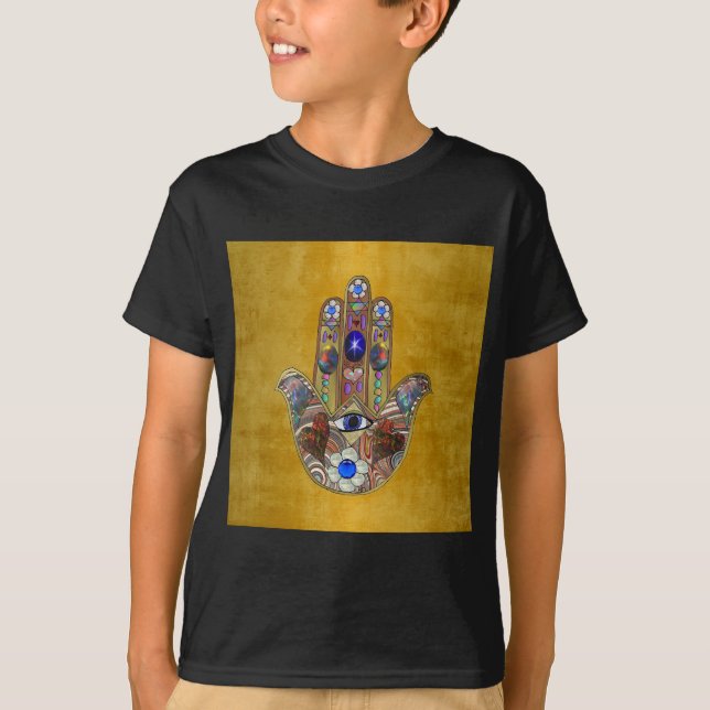 T-shirt Hamsa Coeurs Fleurs Opal Art sur Or (Devant)
