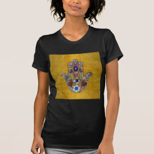 T-shirt Hamsa Coeurs Fleurs Opal Art sur Or