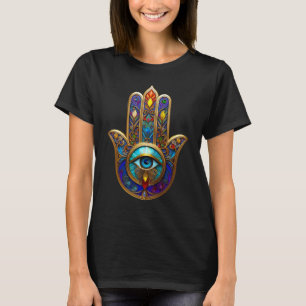 T-shirt Hamsa coloré or Turquoise Saphir Troisième Œil