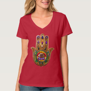 T-shirt Hamsa en or peint Améthyste Rubis Troisième Œil