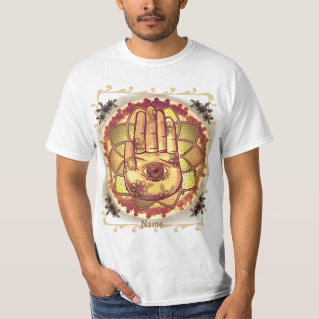 T-shirt Hamsa Hand Orange Lotus (Devant)