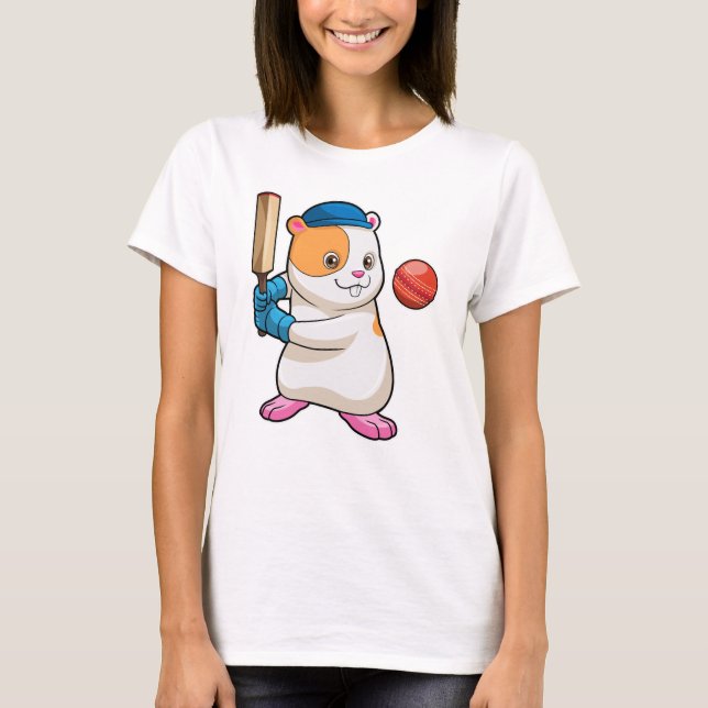 T-shirt Hamster au cricket avec batte de cricket & Casquet (Devant)
