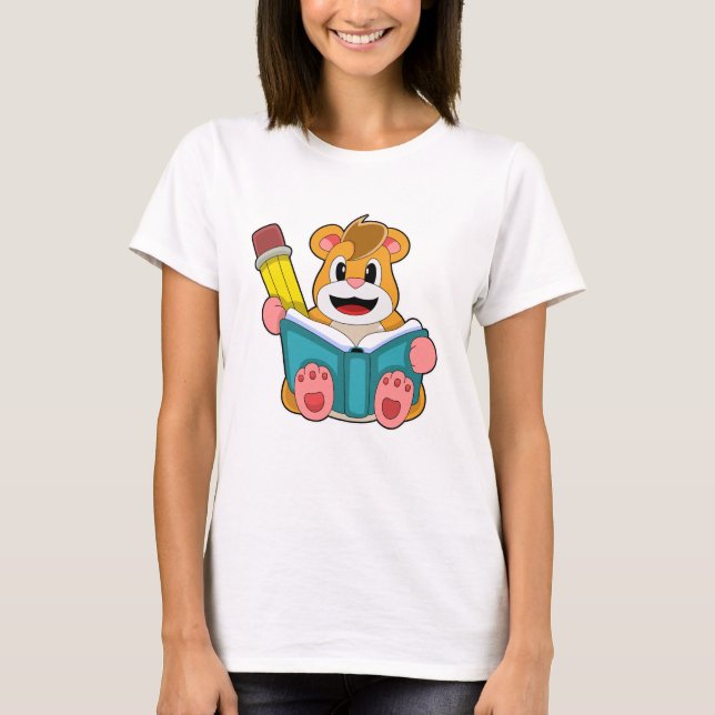 T-shirt Hamster avec livre et stylet (Devant)