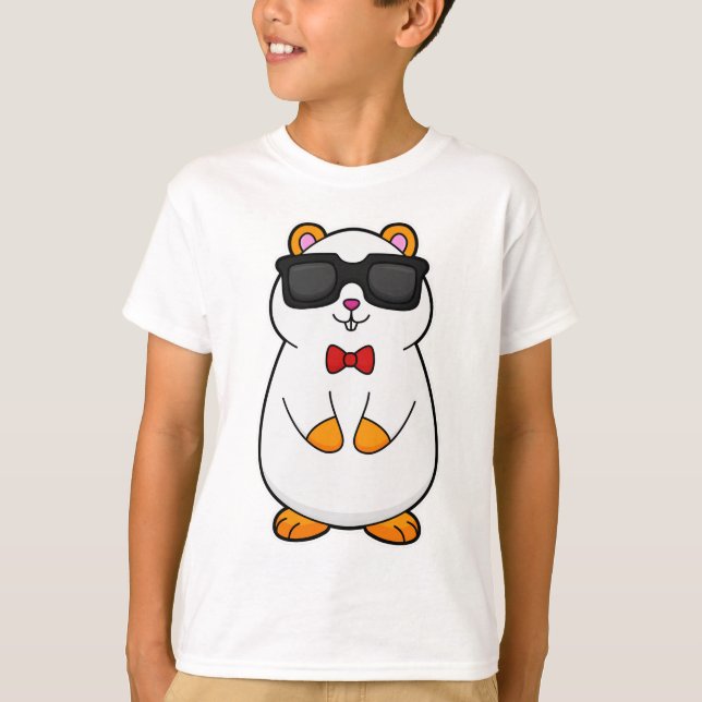 T-shirt Hamster avec lunettes de soleil et cravate à mâcho (Devant)
