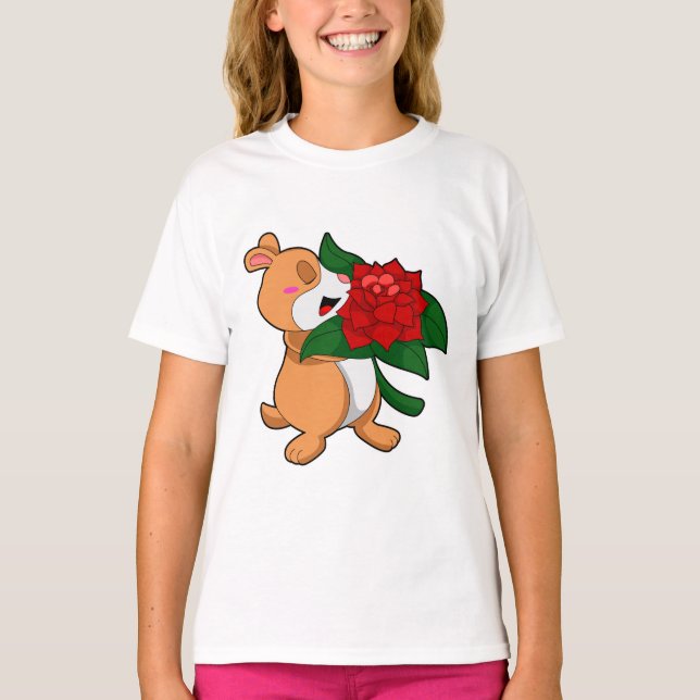 T-shirt Hamster avec Rose à fleurs (Devant)