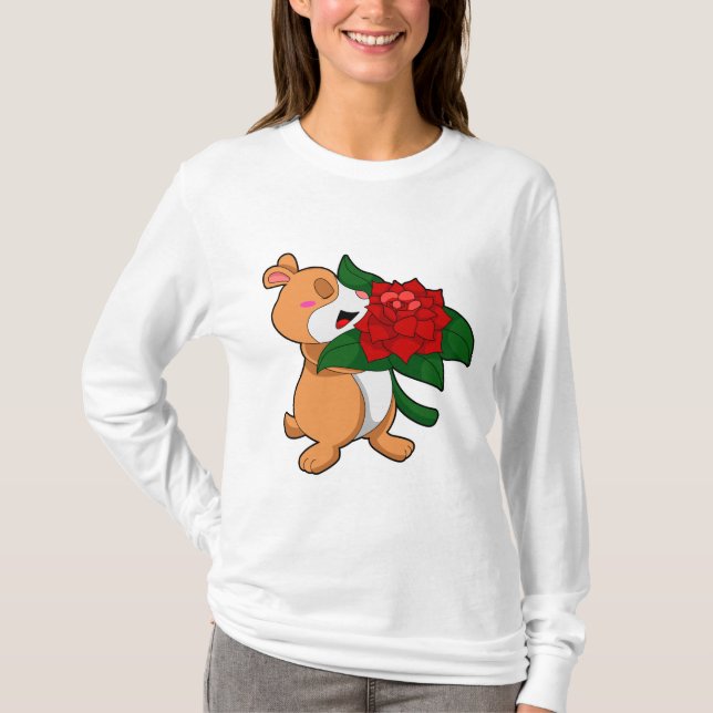 T-shirt Hamster avec Rose à fleurs (Devant)