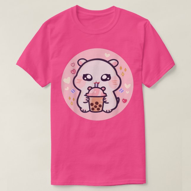 T-shirt Hamster Boba Thai Milk Thé Buble Thé Anime Kawaii (Design devant)