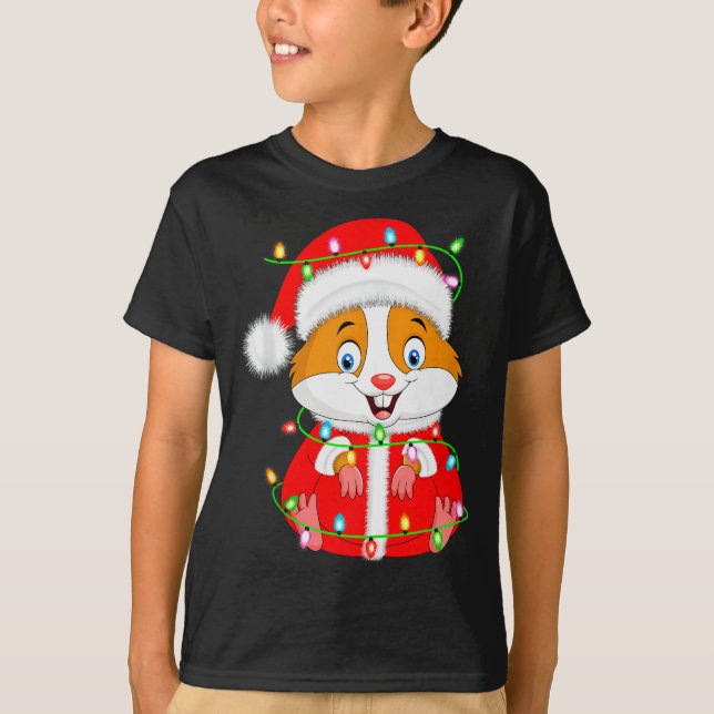 T-shirt Hamster Christmas Lights Santa Costume Cute Animal (Devant)
