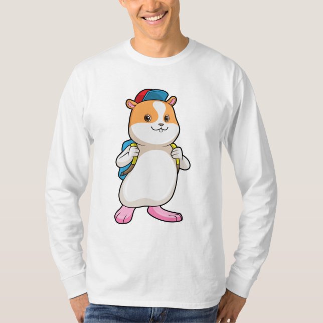 T-shirt Hamster en tant qu'étudiant avec sac à dos et Casq (Devant)