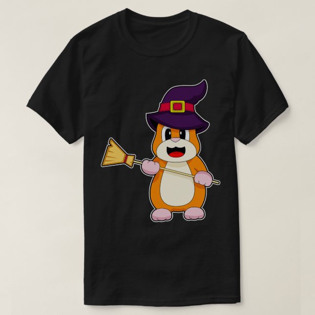 T-shirt Hamster Halloween Witch Broom (Design devant)