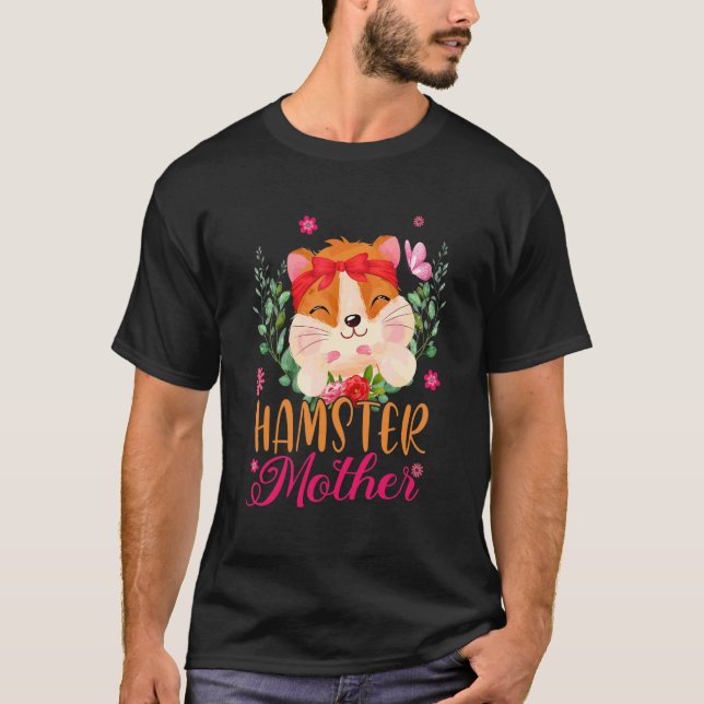 T-shirt Hamster Mère Fleurs mignonnes Hamster Bow Cravate  (Devant)