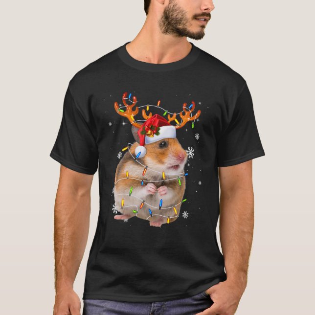 T-shirt Hamster Reindeer lumières de Noël Funny Hamster Xm (Devant)