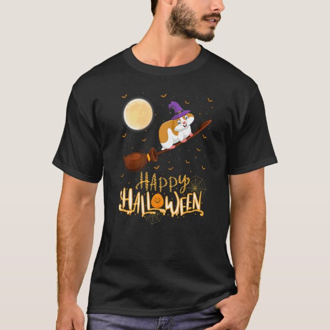T-shirt Hamster Ride Witch Shotgun Hamster Halloween (Devant)