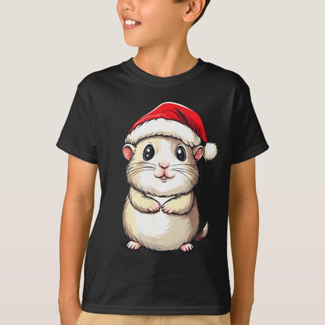 T-shirt Hamster Santa Hat Pet Lover Boys Girls Kids Christ (Devant)