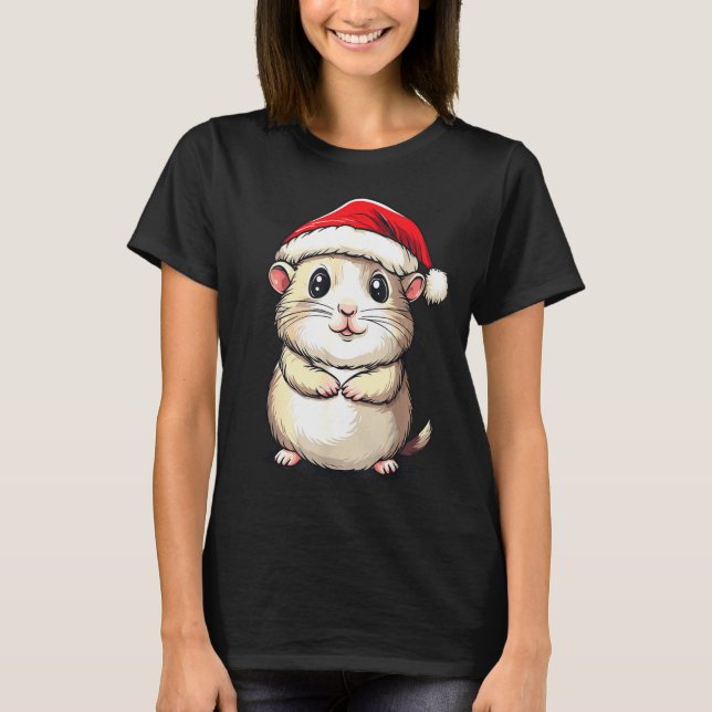 T-shirt Hamster Santa Hat Pet Lover Boys Girls Kids Christ (Devant)