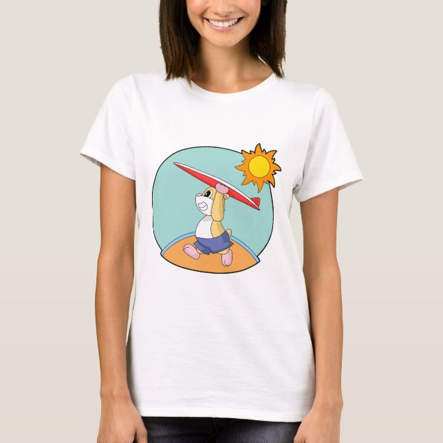 T-shirt Hamster Surfant sur une Planche de Surf Été (Devant)