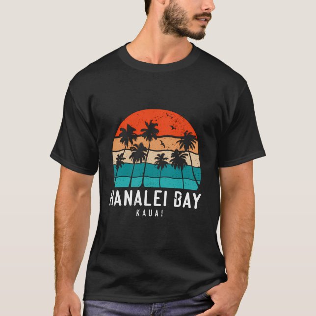 T-shirt Hanalei Bay Kauai Hawaii Hi Beach Palm Tree (Devant)