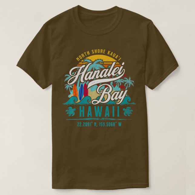 T-shirt Hanalei Bay North Shore Kauai Hawaii Retro Sun Sur (Design devant)