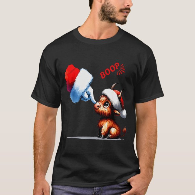 T-shirt Hand Boop Christmas Highland Cow Santa Farmer Anim (Devant)