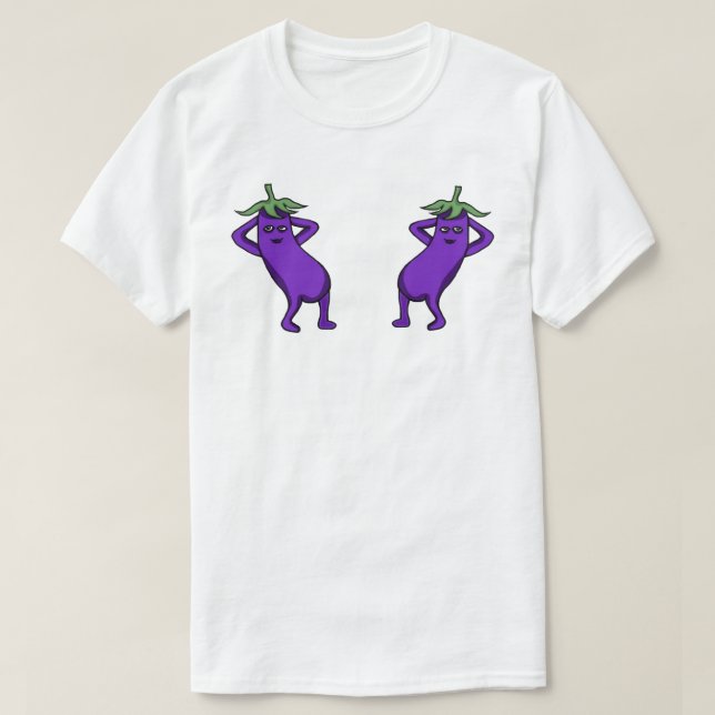 T-shirt Hand Drawn Cartoon Cute Eggplants Posing (Design devant)