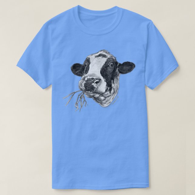 T-shirt Hand-drawn Happy Holstein Friesian Dairy Cow  (Design devant)