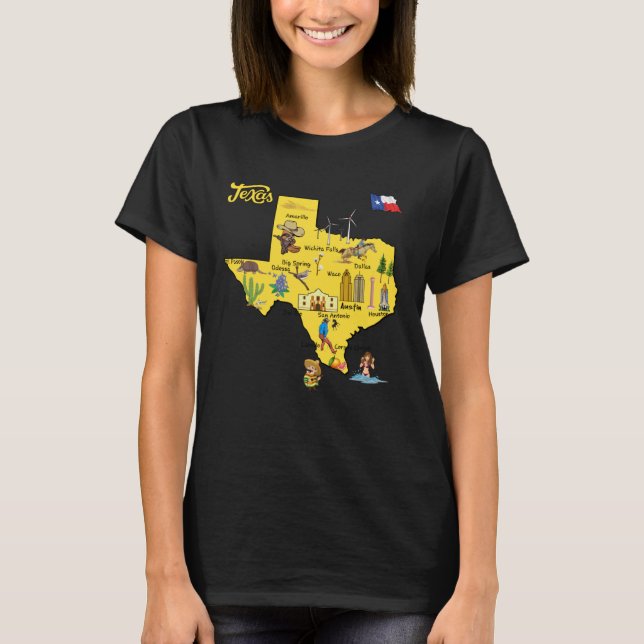 T-shirt Hand Drawn Illustration of Texas Map Tourist Desti (Devant)