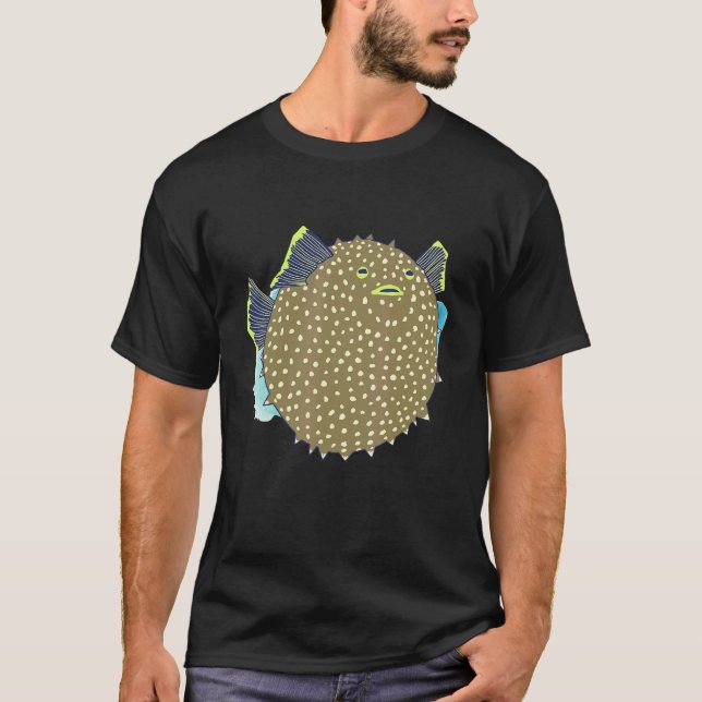 T-shirt Hand Drawn Puffer Fish Deep Ocean Creatures and Ri (Devant)