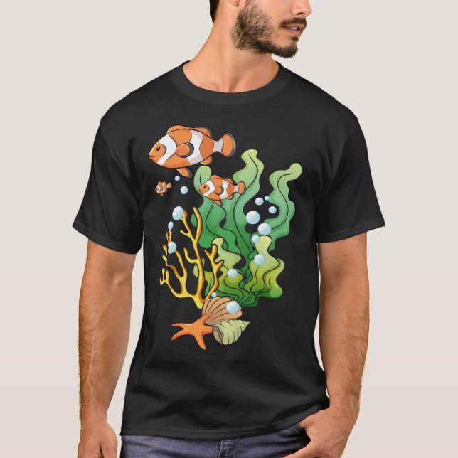 T-shirt Hand drawn tropical fish on a coral reef (Devant)