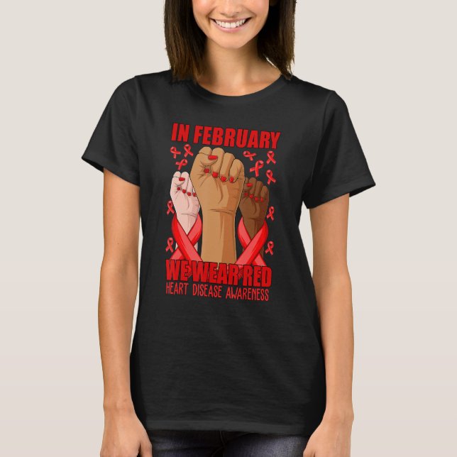 T-shirt Hand In February We Wear Red Heart Disease Awarene (Devant)