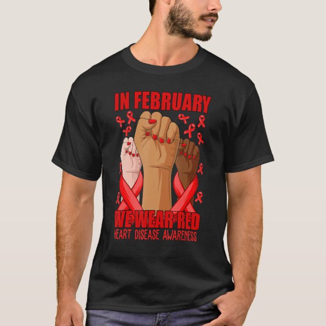 T-shirt Hand In February We Wear Red Heart Disease Awarene (Devant)