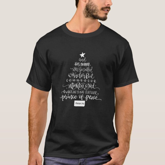 T-shirt Hand Lettered Names Of God Jesus | Christmas Tree (Devant)