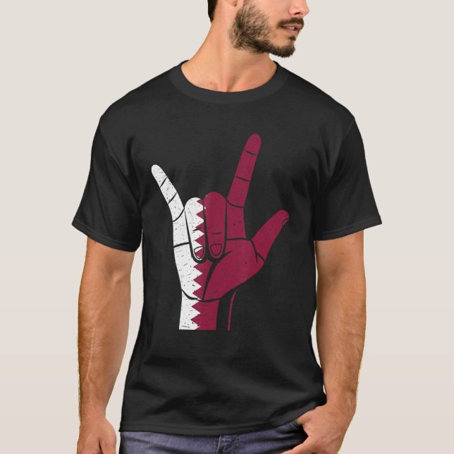 T-shirt Hand Sign Qatar Flag (Devant)