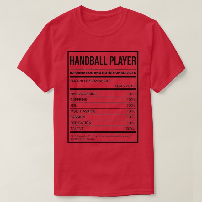 T-shirt Handball Player Funny Handball Nutrition Étiquette (Design devant)
