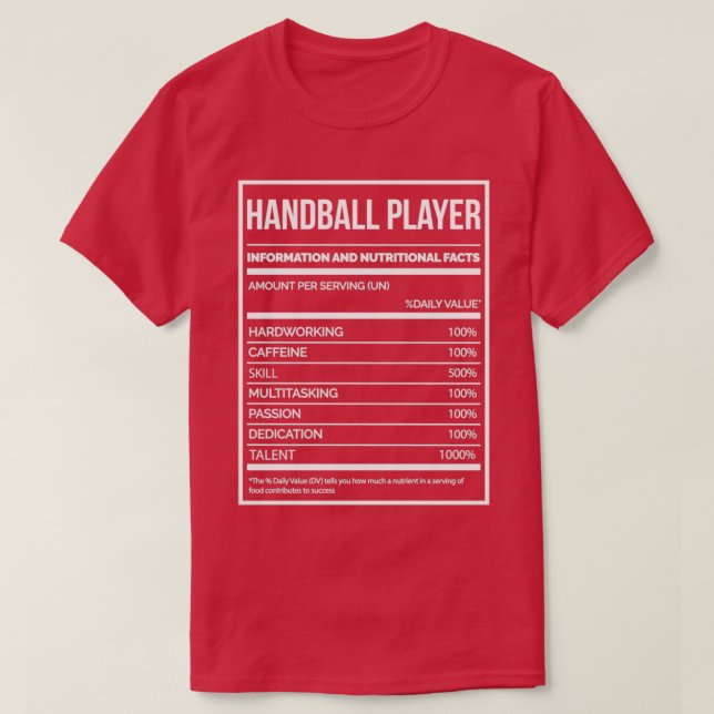 T-shirt Handball Player Funny Handball Nutrition Étiquette (Design devant)