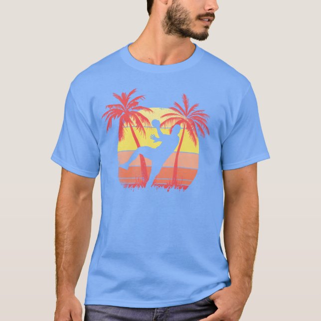 T-shirt Handbollhrow Male Summer Sunset 80s Palm funny (Devant)