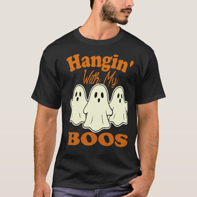 T-shirt Hangin' Avec Mes Boos - Mignonne Fantôme Halloween (Devant)