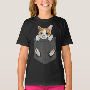 T-shirt Hanging Chat Dans Pocket Cute Amoureux de les chat