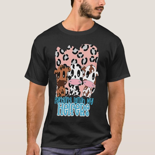 T-shirt Hanging with My Heifers with Pink Leopard Print Ba (Devant)