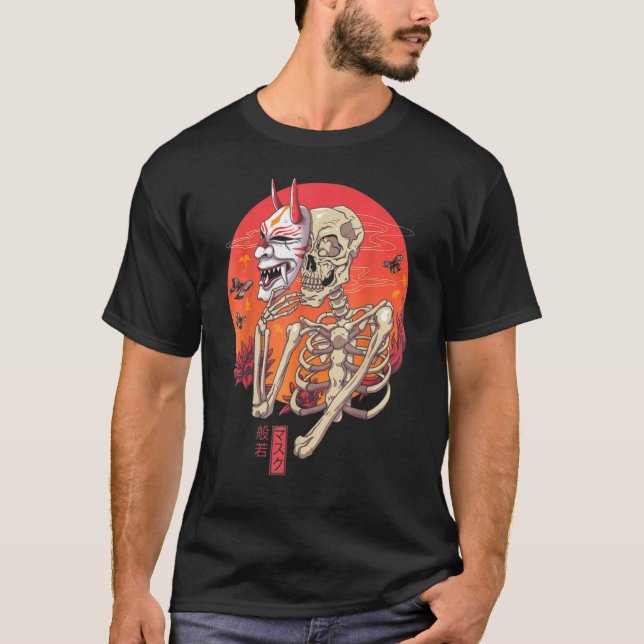T-shirt Hannya Skeleton Yokai Masque Art japonais (Devant)