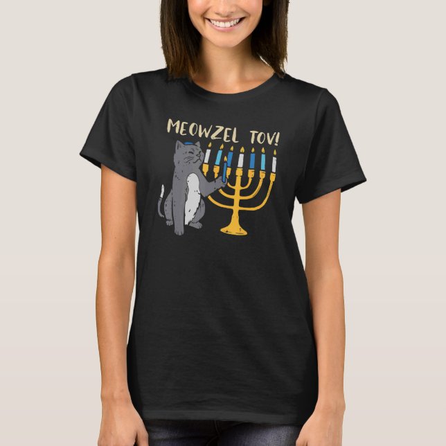 T-shirt Hanoukka Chat Juif Noël Meowzel Tov Hanoukka (Devant)