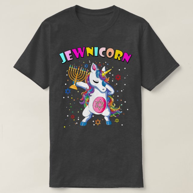 T-shirt Hanoukka Dabbing Unicorn Jewnicorn Chanukah Juif (Design devant)